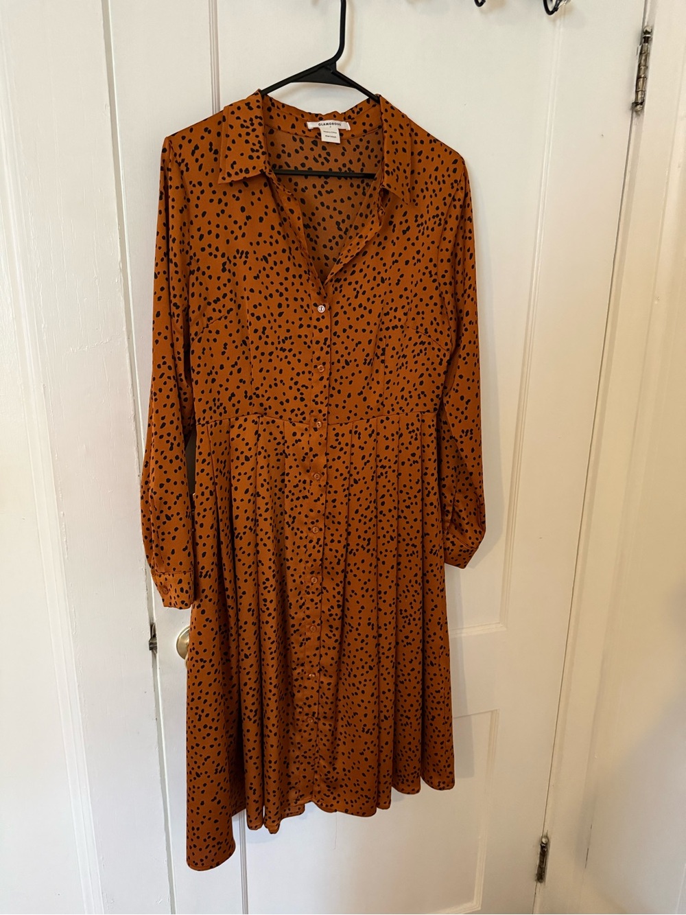 Glamorous Rust Polka Dot Long Sleeve Midi Dress